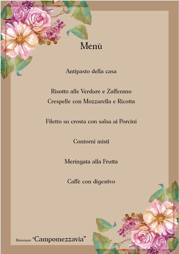 menu per cena della festa della donna al Ristorante Campomezzavia
