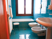 Relaxing bathroom with bathtub of the single apartment