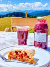 Strudel and blackberry juice