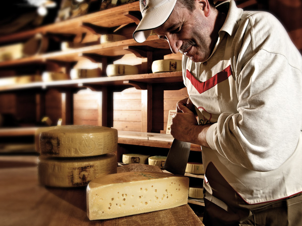 Cut shape of seasoned asiago PDO cheese