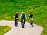 Group of e-bikers on the Asiago plateau