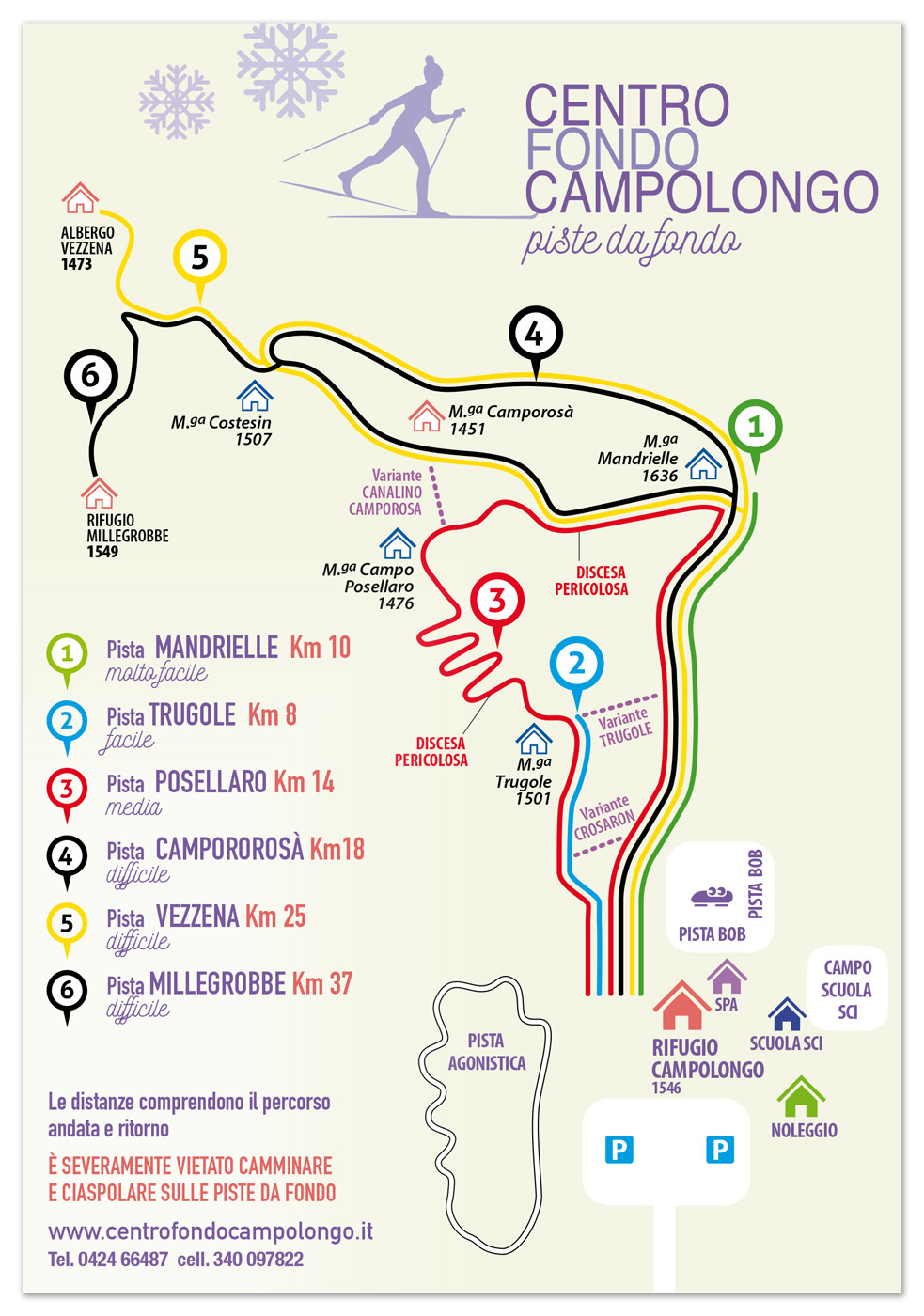 Cartina mappa piste Centro Fondo Campolongo