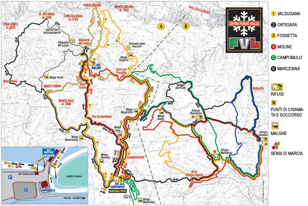 Map of the cross-country trails Centro Fondo Campomulo