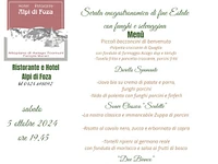 CENA di fine estate con FUNGHI E SELVAGGINA all'Hotel Ristorante Alpi di Foza - 5 ottobre 2024