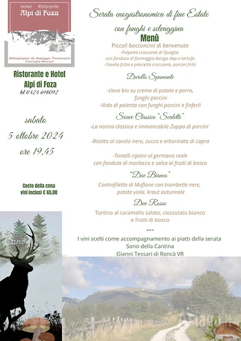 CENA DI FUNGHI E SELVAGGINA ALPI DI FOZA