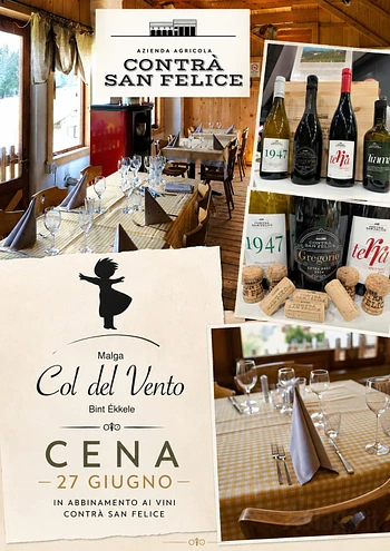 cena con abbinamento vini a malga col del vento