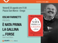 Oscar Farinetti stellt sein Buch "E' nata prima la gallina... vielleicht" - Enego, 25. August 2023