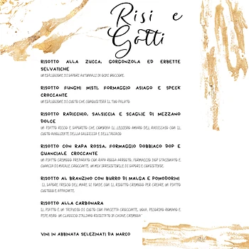 Menu degustazione Risi e Gotti al Ritorante Villa Ciardi Altopiano di Asiago