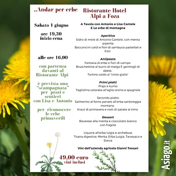 Andar per erbe scampagnata e cena al Ristorante Alpi di Foza 1° giugno 2024