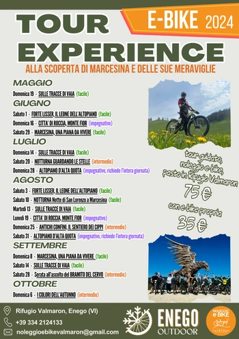 Tour guidati in ebike estate 2024 noleggio ebike Rifugio Valmaron Enego