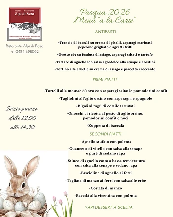 pranzo di pasqua 2026 al ristorante alpi di foza s