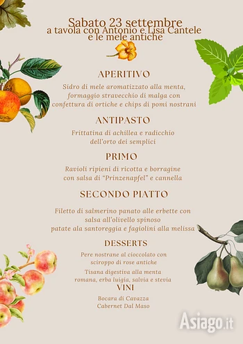 Cena a tavola con le mele antiche al Ristorante Alpi di Foza