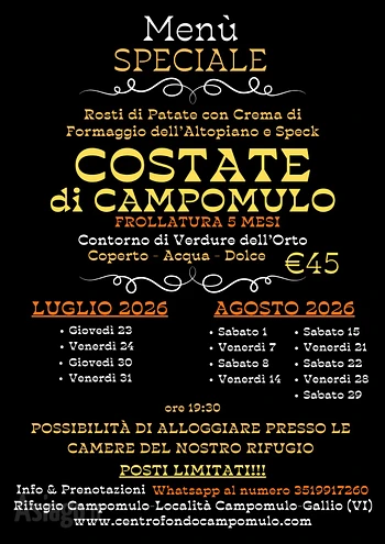 cena con le costate di campomulo agosto 2026