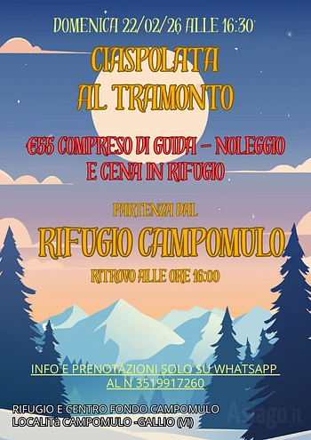 ciaspolata al tramonto con cena al rifugio campomu