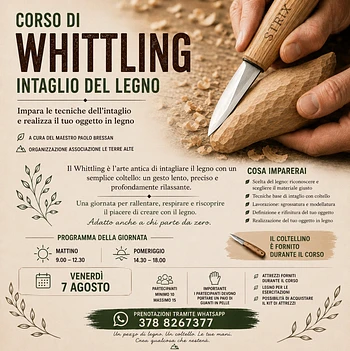 Corso di whittling intaglio del legno a Gallio 7 agosto 2026