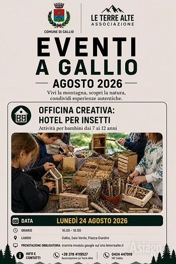 Hotel per insetti laboratorio per bambini a gallio 24 agosto 2026