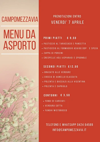 Menu da asporto pranzo di Pasqua 2023 Ristorante Campomezzavia Asiago