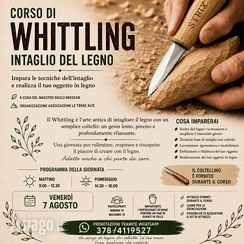 Corso di whittling intaglio del legno a Gallio 7 agosto 2026