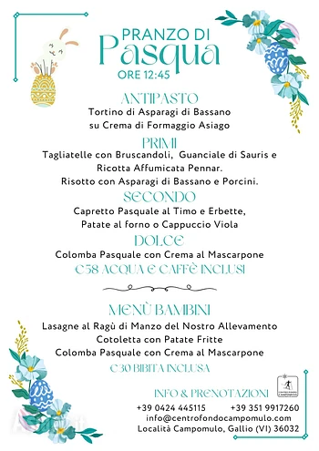 Menu del pranzo di Pasqua del Rifugio Campomulo