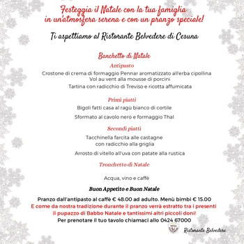 Pranzo di Natale 2022 presso il Ristorante Hotel Belvedere a Cesuna