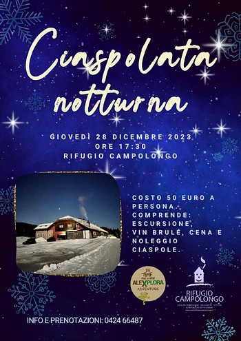 Ciaspolata notturna del 28 dicembre a Campolongo con cena in rifugio