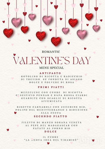 Menu di San Valentino 2025 del Ristorante Villa Ciardi di Canove sull'Altopiano di Asiago