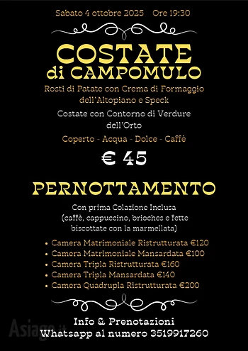 Cena con le costate al Rifugio Campomulo 4 ottobre 2025