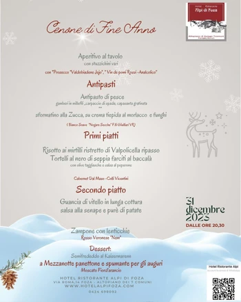 Cenone di Fine Anno presso l'Hotel Ristorante Alpi di Foza, Altopiano di Asiago - 31 dicembre 2023