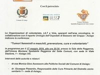 Conference "Female and male cancers, prevention, treatment and volunteering" - Asiago, 17 May 2024