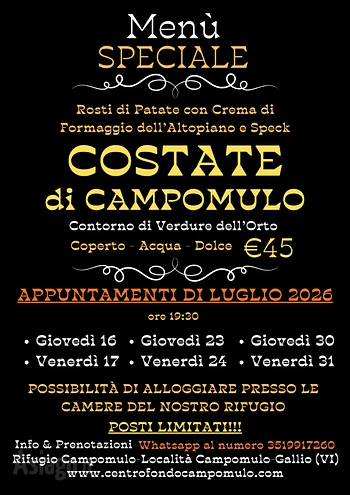 cena con le costate di campomulo luglio 2026