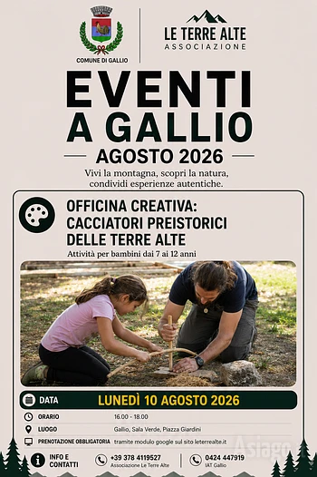 Cacciatori preistorici laboratorio per bambini a Gallio 10 agosto 2026