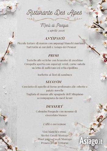 pranzo di pasqua 2026 al ristorante des alpes di a