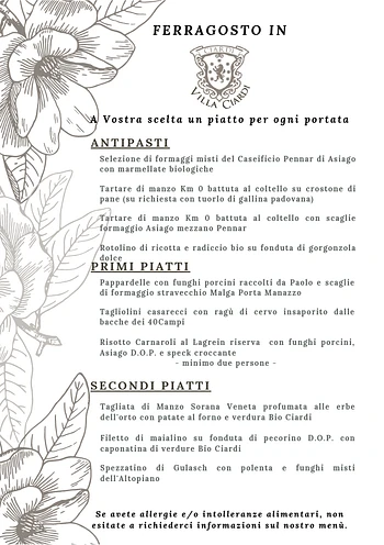 Villa Ciardi Menu Ferragosto 2024