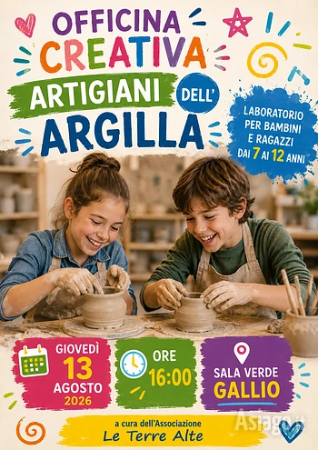 Artigiani dell argilla laboratorio per bambini a Gallio 13 agosto 2026