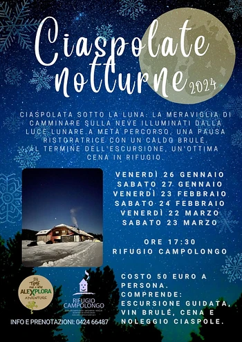 Ciaspolate notturne con cena al Rifugio Campolongo 2024