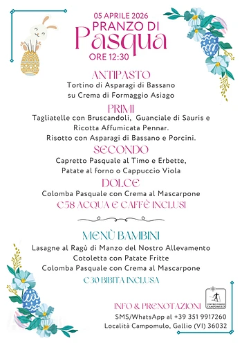 menu pranzo di pasqua 2026 al rifugio campomulo