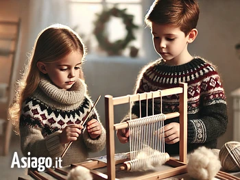 Laboratorio di cardatura della lana per bambini sull'Altopiano di Asiago 23 dicembre 2024