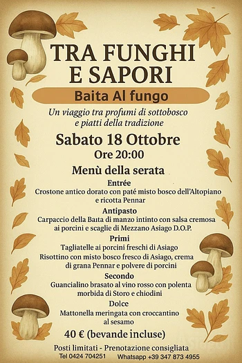 cena a base di funghi alla baita al fungo di asiag