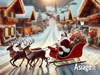 Babbo Natale e la sua slitta a Canove di Roana sull'Altopiano di Asiago