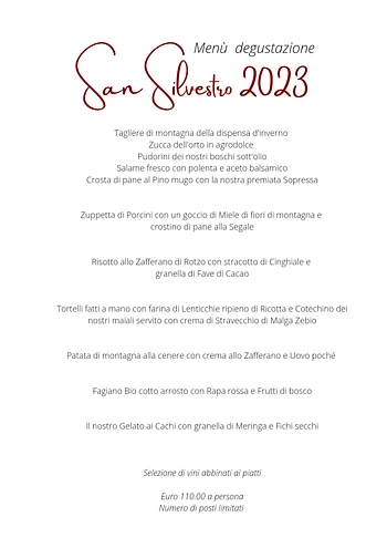 Cenone di San Silvestro 2022 al Ristorante Agriturismo Grüuntaal di Asiago - 31 dicembre 2022