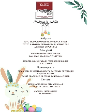 Menu pranzo di Pasqua Ristorante Alpi di Foza