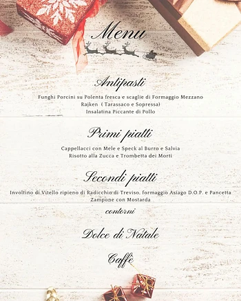 Menu pranzo di Natale 2022 del Ristorante Campomezzavia di Asiago