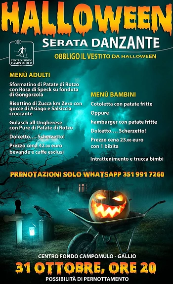 Serata danzante di Halloween 2023 con cena al Rifugio Campomulo