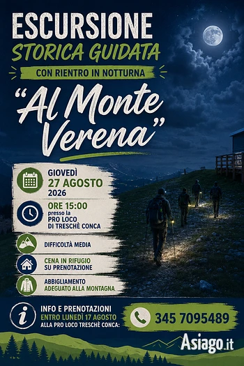 Escursione sul verena con rientro in notturna 27 agosto 2026