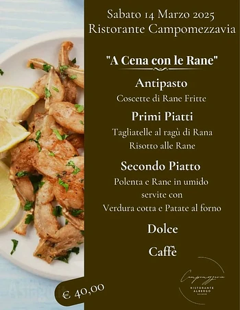 cena a base di rane al ristorante campomezzavia di