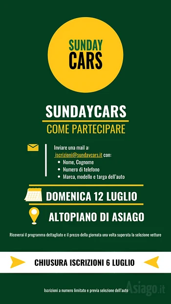 Sundaycars raduno di auto sportive ad Asiago presso il Gran Caffé Adler 12 luglio 2026