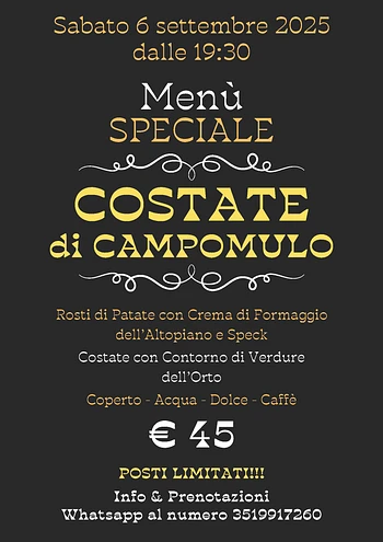 cena con le costate di campomulo 6 settembre 2025