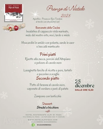menu pranzo di natale 2025 ristorante alpi di foza