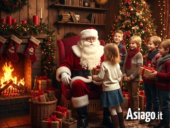 babbo natale aspetta i bambini nella sua casetta a