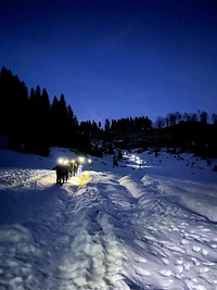 Snowshoeing at night with Biosphaera